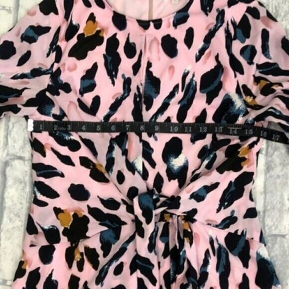 TCEC Lively Leopard Dress Short Sleeve Faux Wrap Keyhole Pink Animal Print - Picture 13 of 15